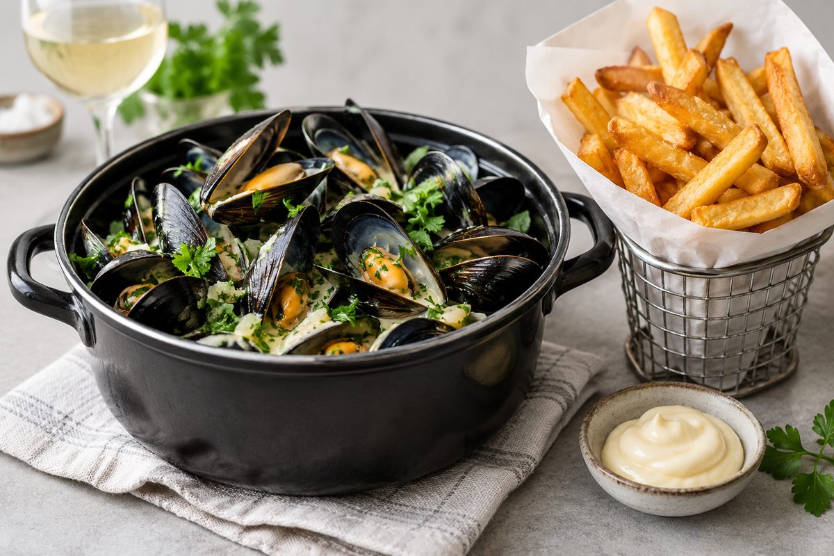 Moules frites – vinkokta blåmusslor